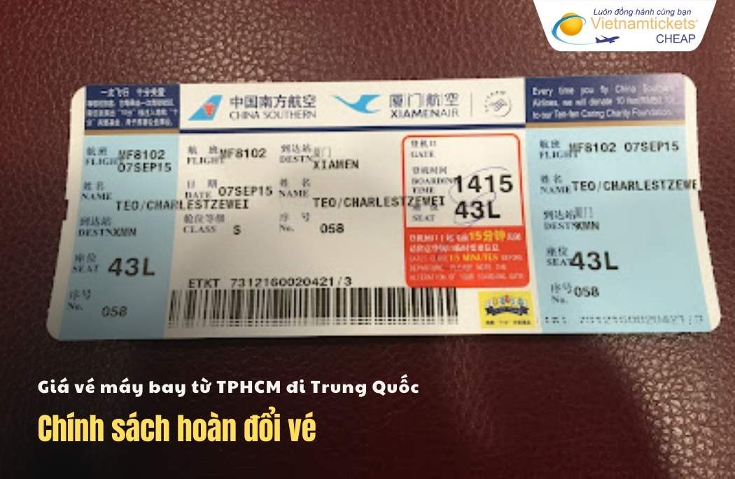 Chính sách hoàn tiền giá vé máy bay từ TPHCM đi Trung Quốc