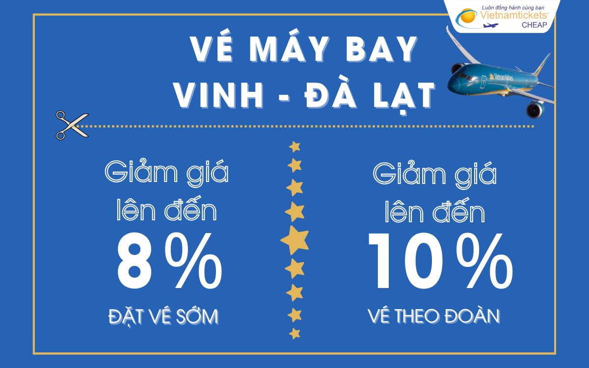 Khuyến mãi vé máy bay Vinh Đà Lạt Vietnam Airlines