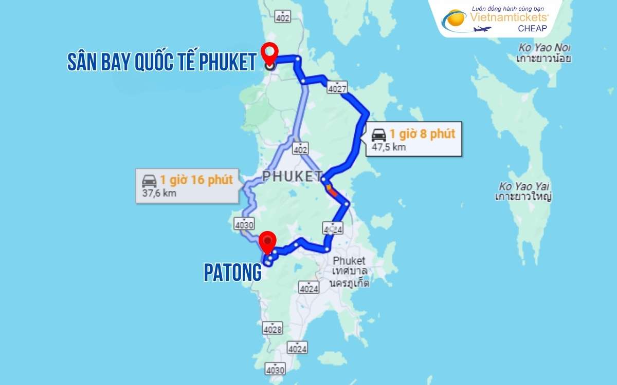 Khoảng cách sân bay Phuket đến Patong