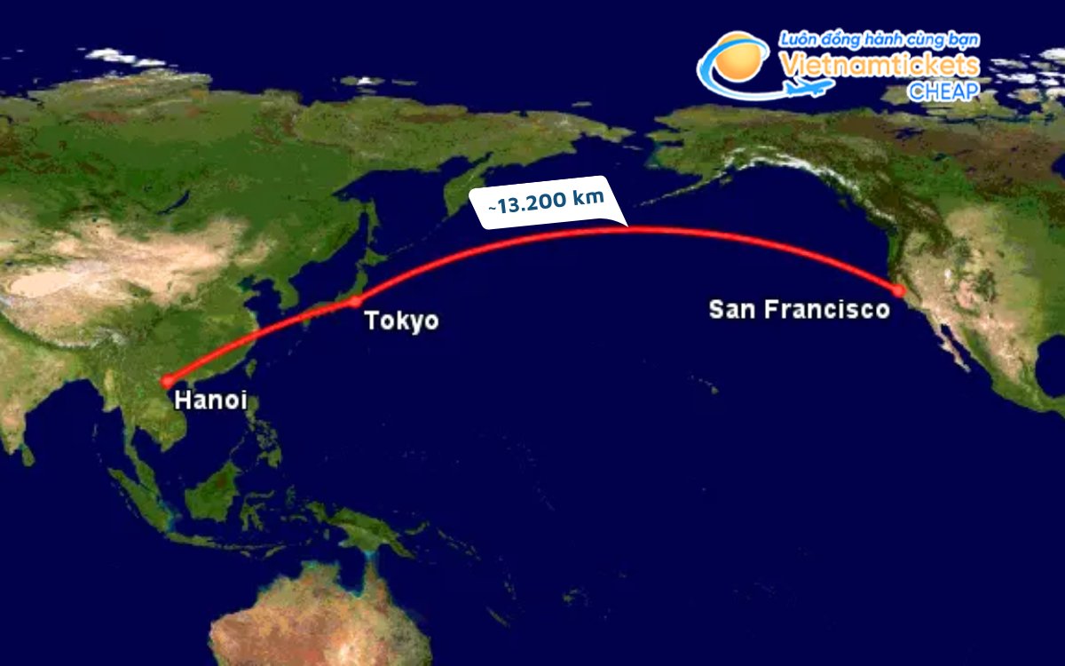 Khoảng cách đường bay Việt Nam đến Mỹ