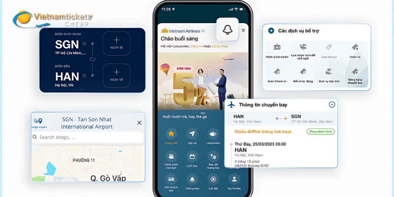 App đặt vé quốc tế Vietnam Airlines