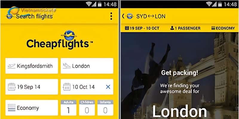 Ứng dụng đặt vé quốc tế Cheap Flights