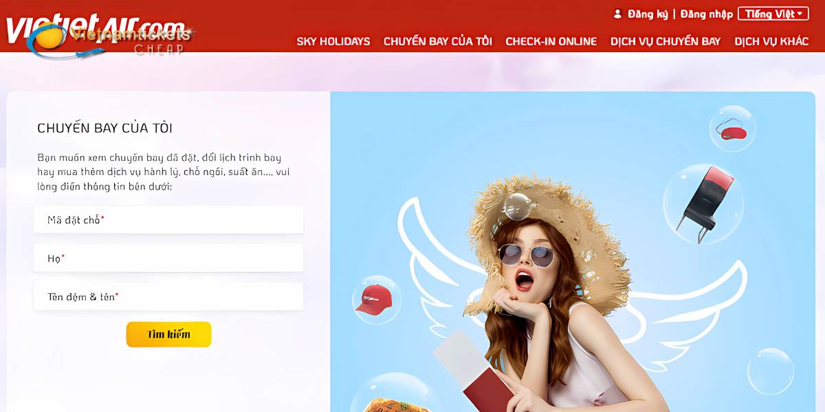 Check vé qua Website Vietjet