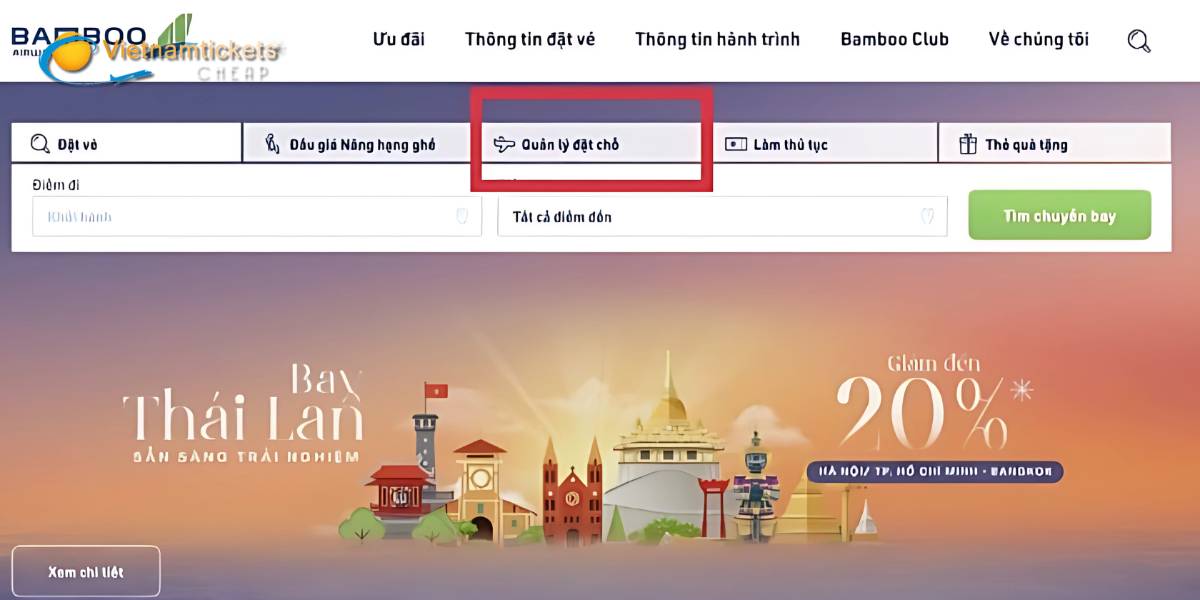 Kiểm tra vé Bamboo Airways qua Website