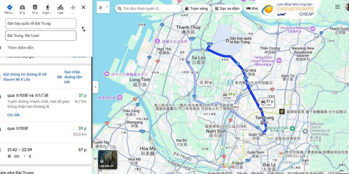 Di chuyển vô trung tâm Đài Trung