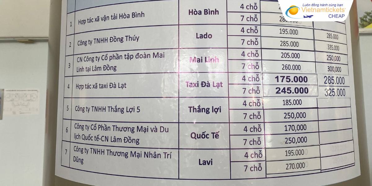 Hãng Taxi hoạt động tại sân bay
