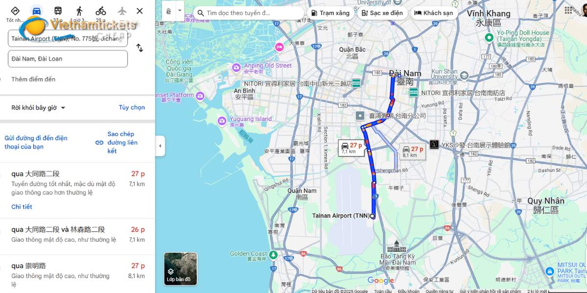 Di chuyển vào trung tâm Đài Nam