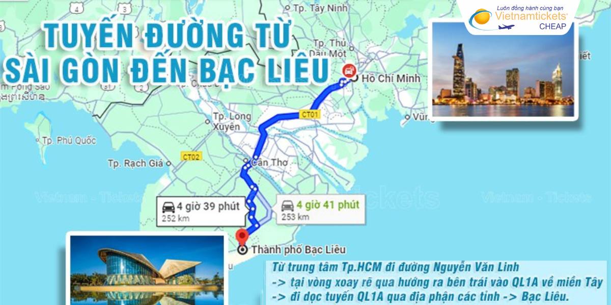 Tuyến đường từ Sài Gòn đi Bạc Liêu