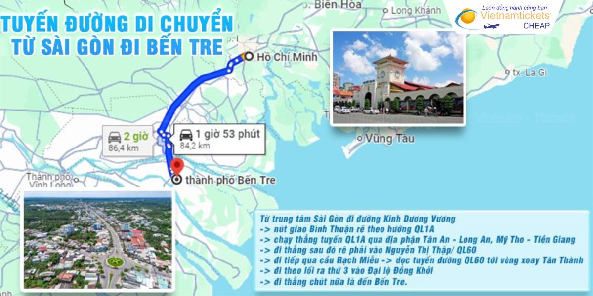 Tuyến đường từ Sài Gòn đi Bến Tre
