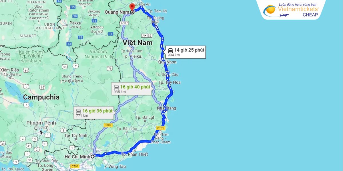 Khoảng cách từ TPHCM đi Quảng Nam bao nhiêu km