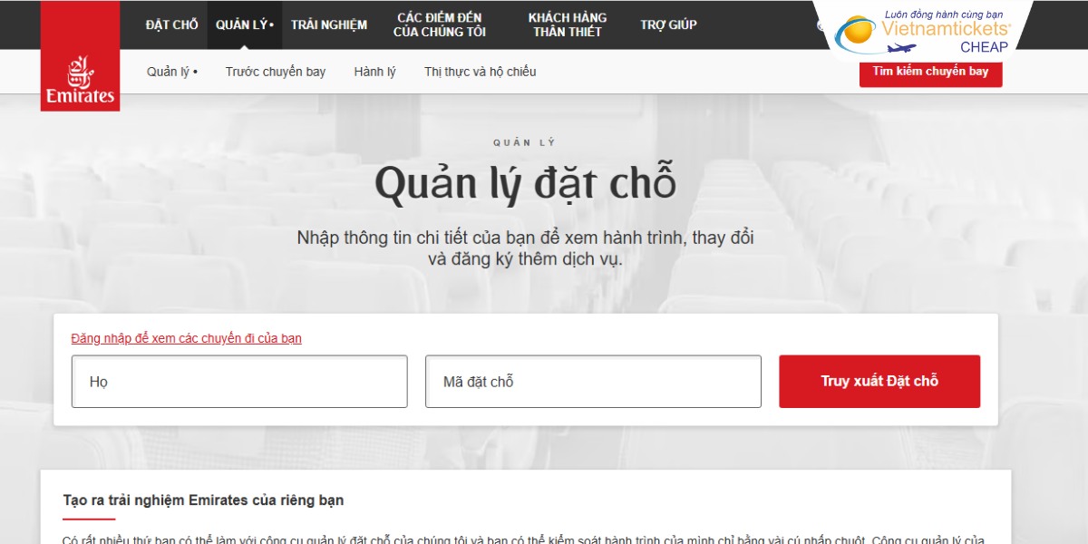 Kiểm tra vé máy bay đi Úc hãng Emirates trên Website