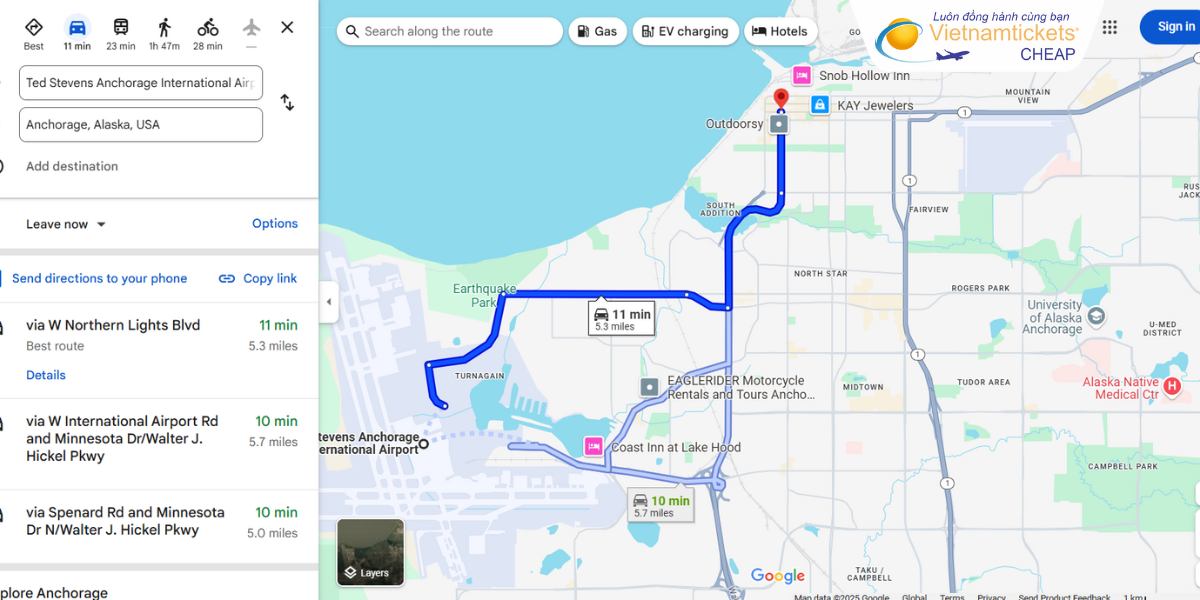 Di chuyển vô trung tâm Anchorage