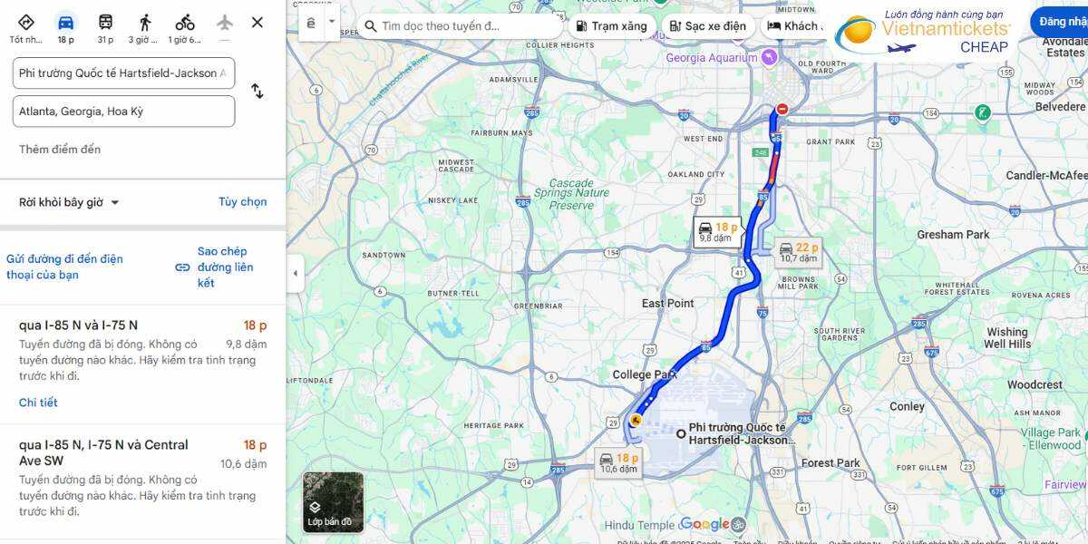Di chuyển từ sân bay đến trung tâm thành phố Atlanta