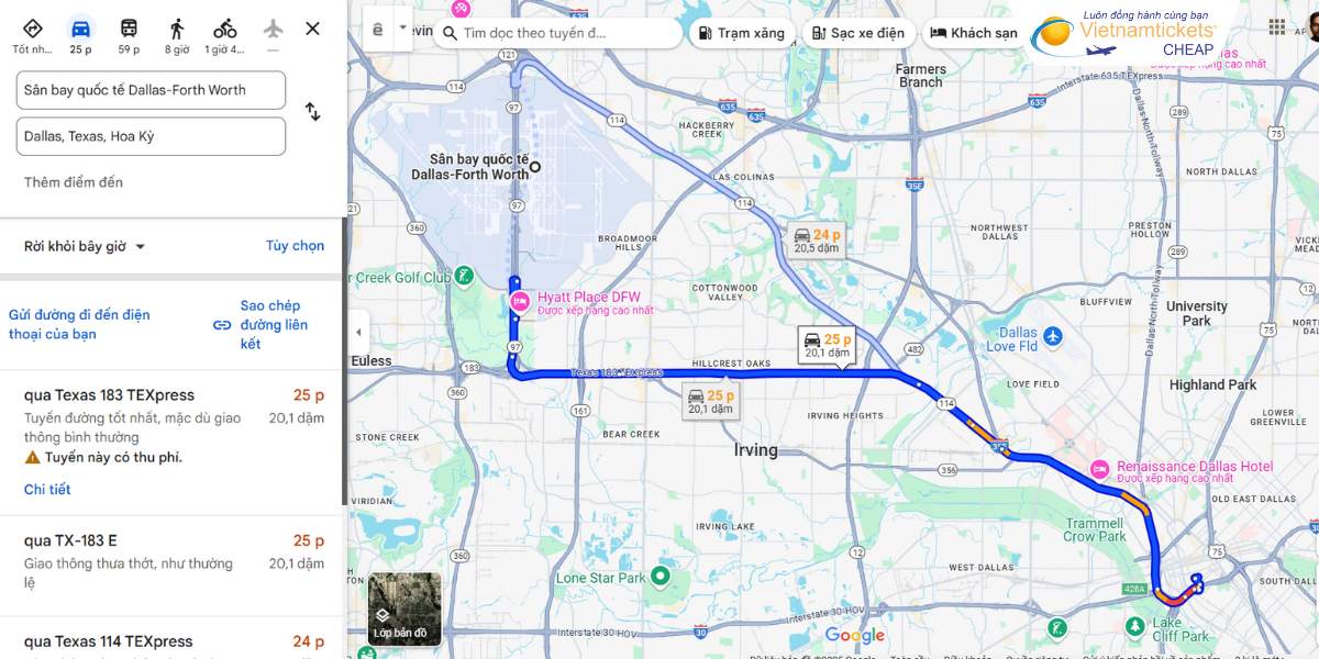 Từ sân bay vô trung tâm Dallas