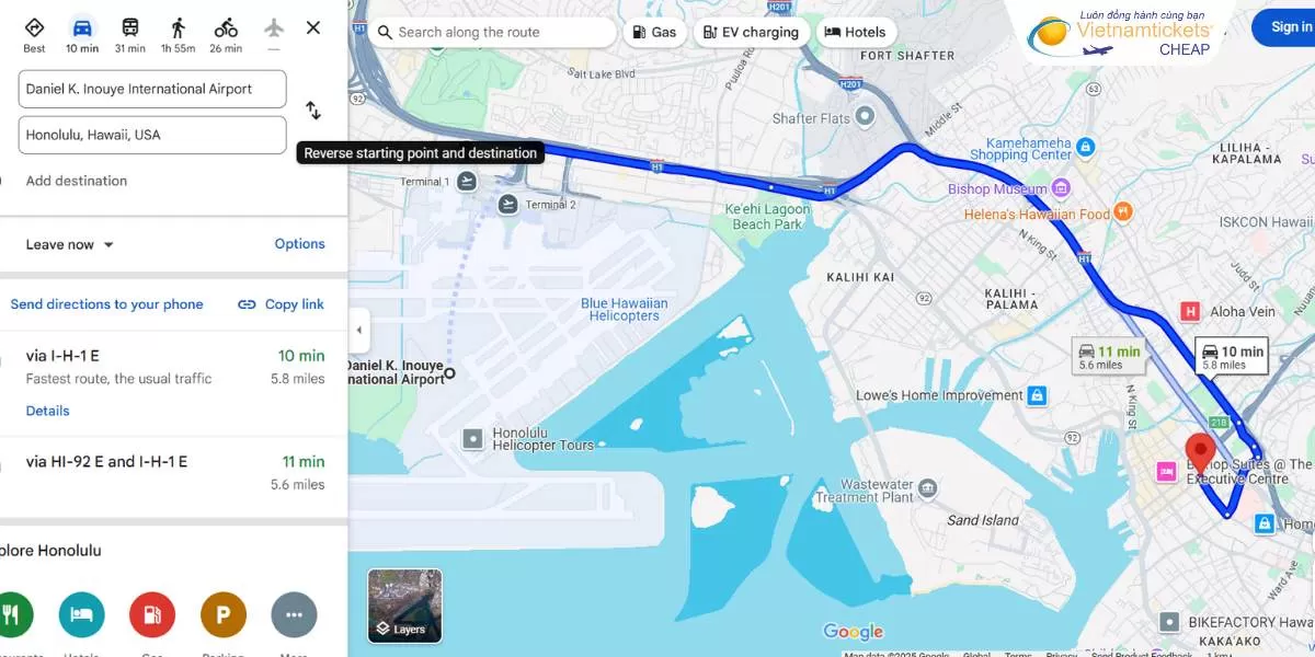 Di chuyển vô trung tâm thành phố Honolulu