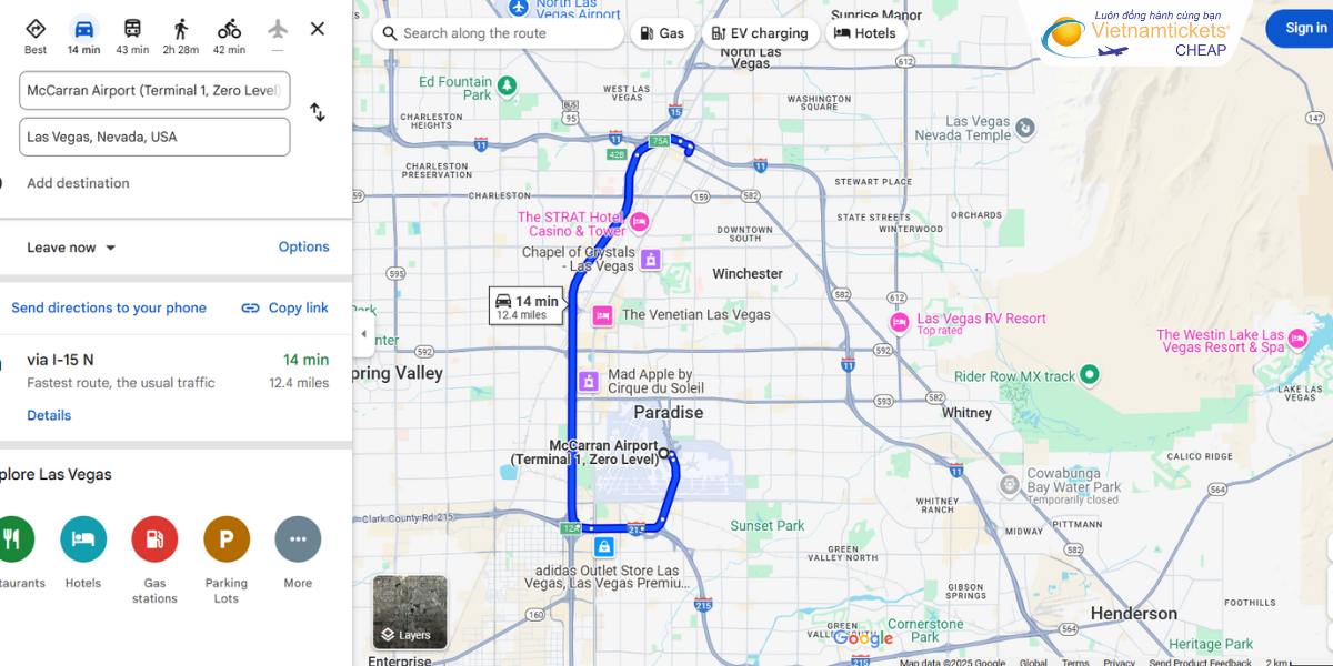 Di chuyển vô trung tâm Las Vegas