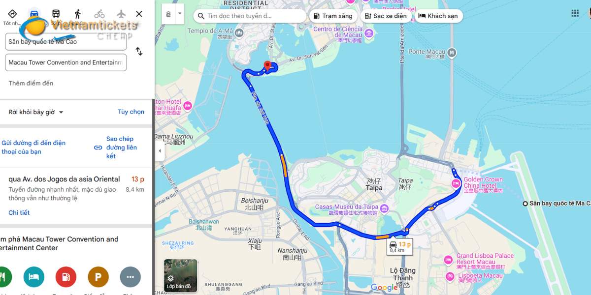 Từ sân bay đến trung tâm Macau