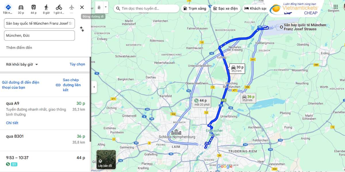 Di chuyển đến trung tâm Munich