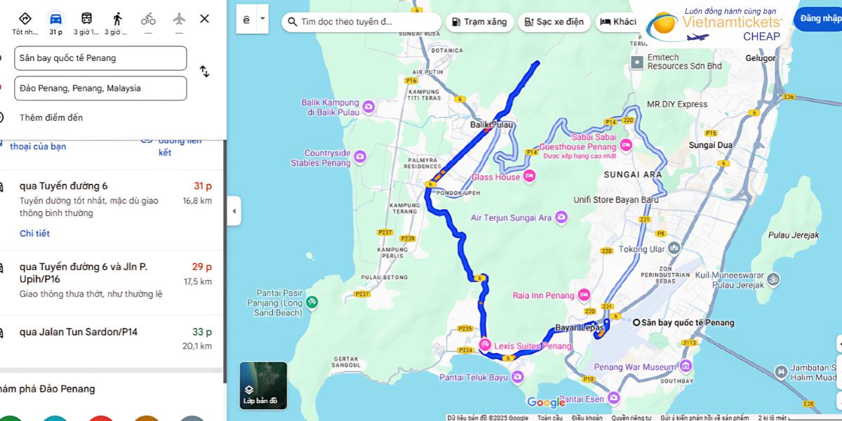 Từ sân bay vô trung tâm Penang