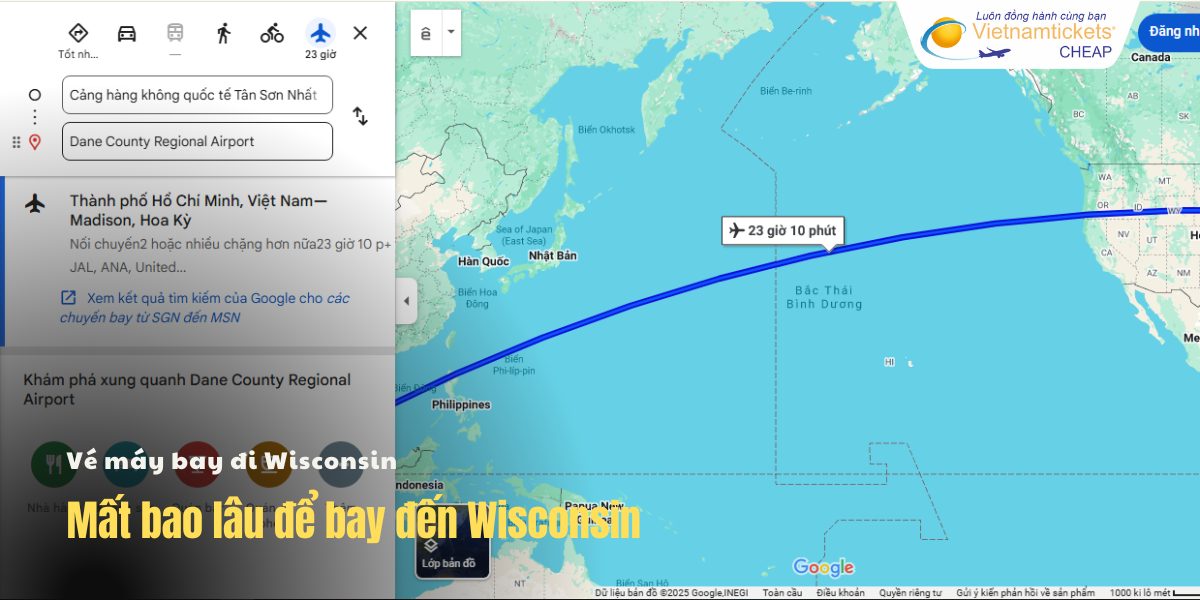 Mất bao lâu để bay đến Wisconsin