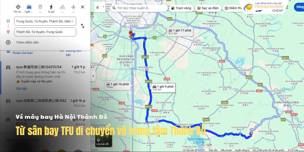 Di chuyển từ sân bay TFU vô trung tâm