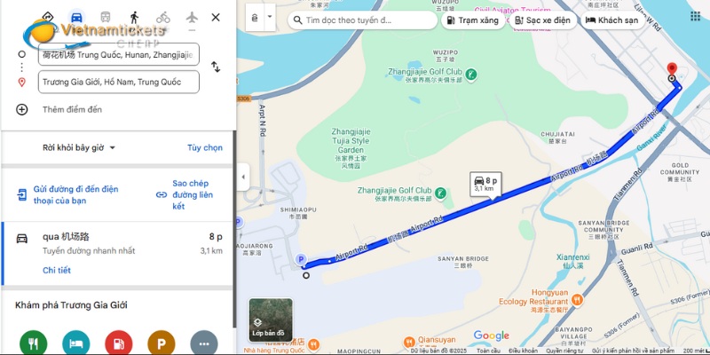 Từ sân bay vô trung tâm Trương Gia Giới