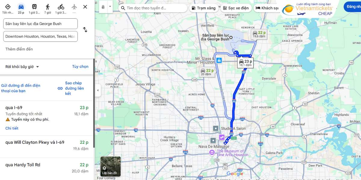 Di chuyển đến trung tâm Houston