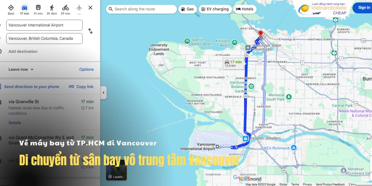 Di chuyển từ sân bay vô trung tâm Vancouver